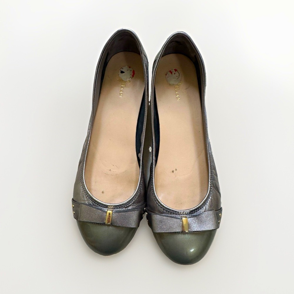 Cole Haan Women's Silve Leather Cap Toe Bow Slip-On Ballet Flats 9